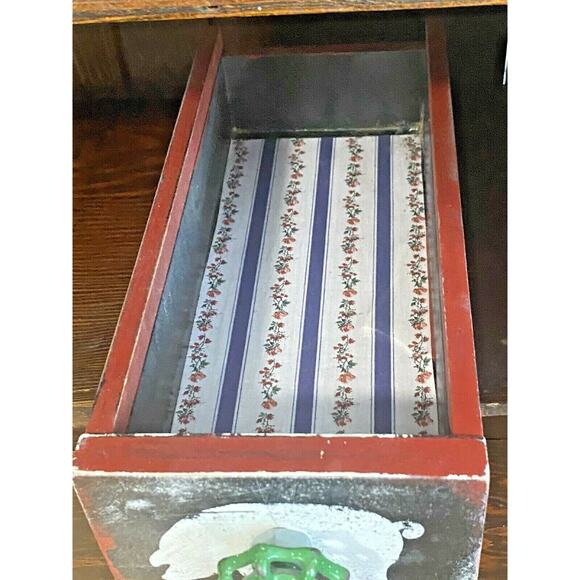 Farmhouse Wood Drawer Crate w/ Vintage Pig Feed Spigot Handle, Red/Black - Picture 12 of 12